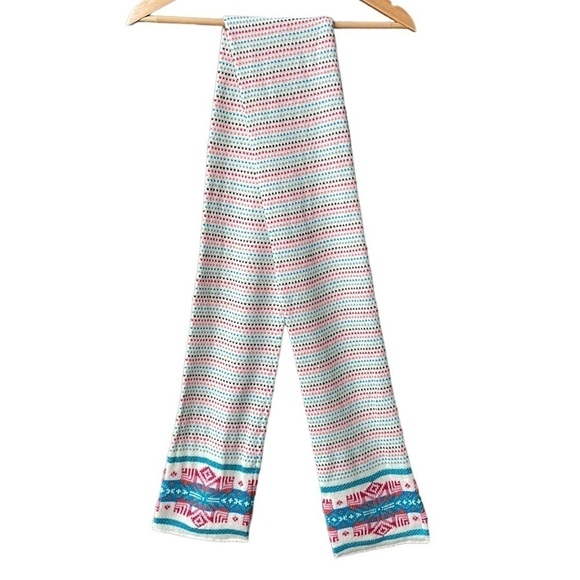 Scarf Wrap Fair Isle Knit Multicolor Light Blue Pink Cream Winter Cold Weather - Picture 2 of 4